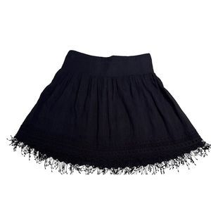 Kivari Black Mini Skirt M Whimsigoth‎ Boho Fringe Hem Lined Flowy Gauze Festival